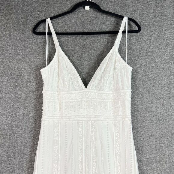 Lulus Stunning Vow White Beaded Sequin Maxi Dress Size L NWT - Picture 6 of 16